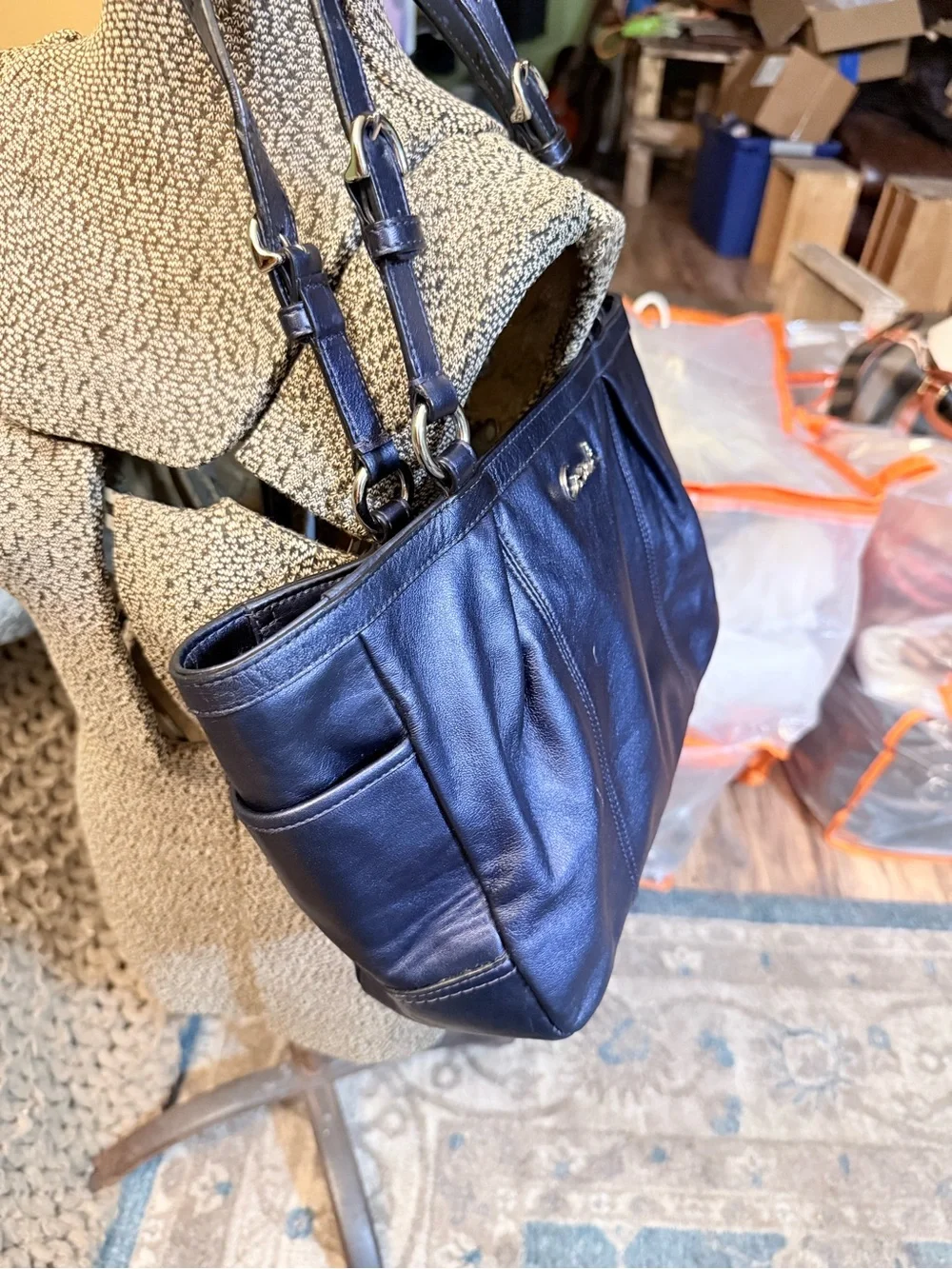 Coach Sapphire Blue Metal Tote.